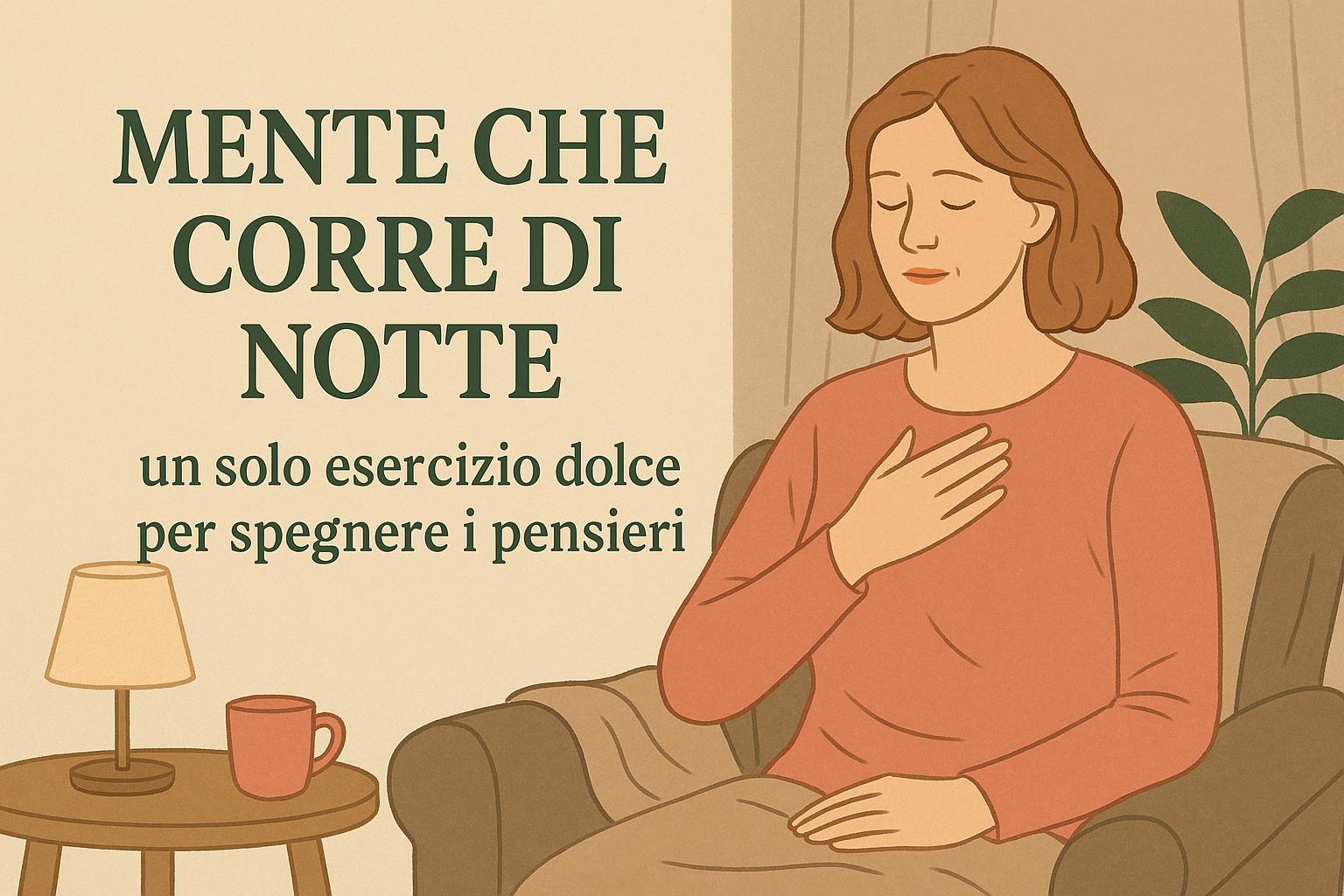 Mente che corre di notte: un solo esercizio dolce per spegnere i pensieri